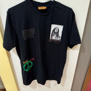 Bob Marley Black Graphic T-Shirt with Peace Sign